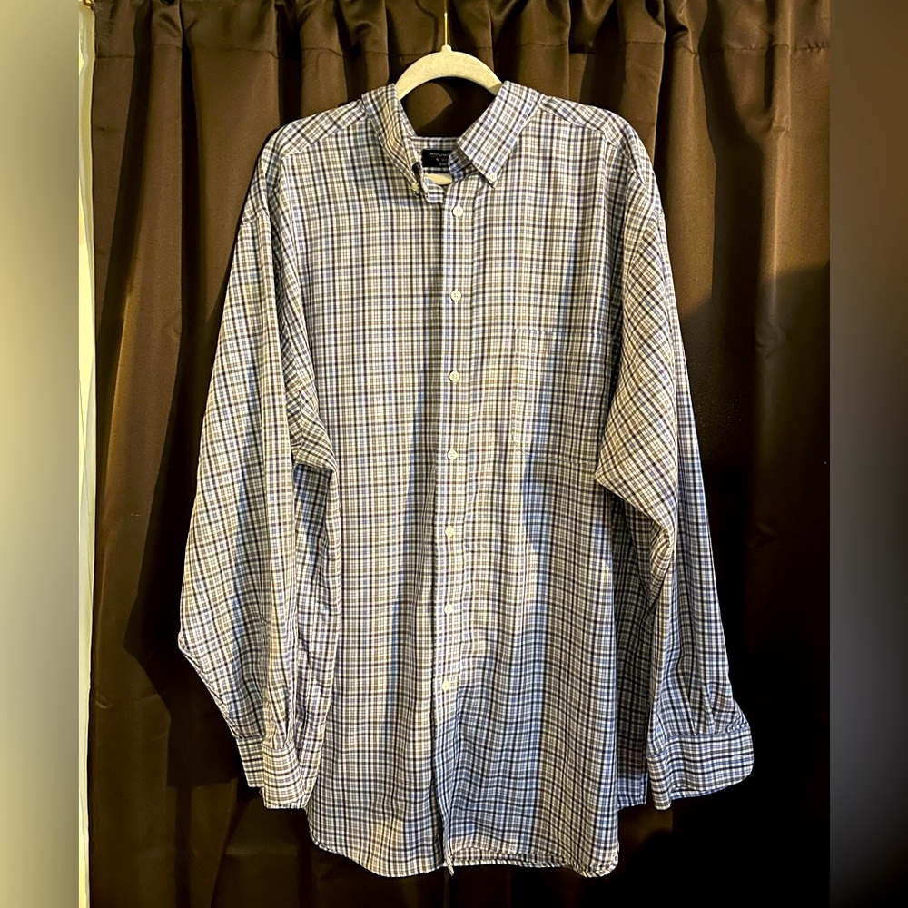 Men’s Roundtree & Yorke Shirt, Size 3XT, 60% Cotton 40% Polyester, Blue, White